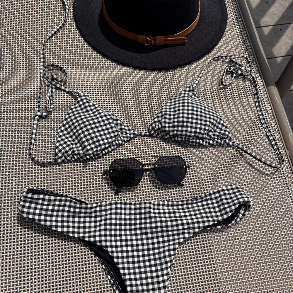 Classic Black and White Checkered Bikini Set